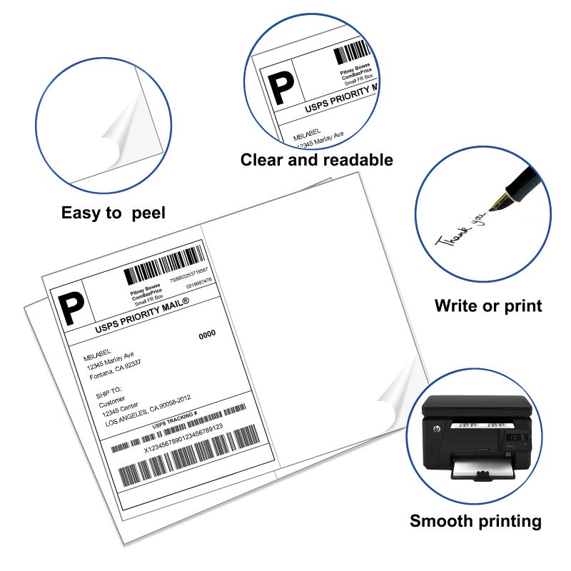 MBLABEL Half Sheet Shipping Labels, 8.5" x 5.5" Address Labels, Half Sheet Self Adhesive Mailing Labels for Laser & Inkjet Printers (100 Sheets, 200 Labels) - Image 3